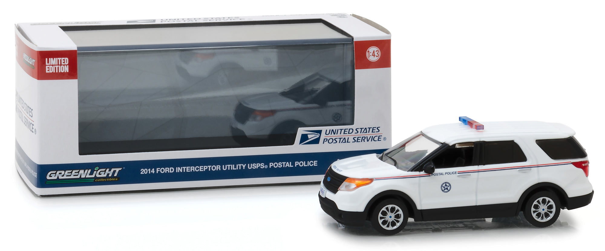 2014 Ford Interceptor Utility Postal Police "United States Postal Service" (USPS) White 1/43 Diecast Model Car by Greenlight - image 3