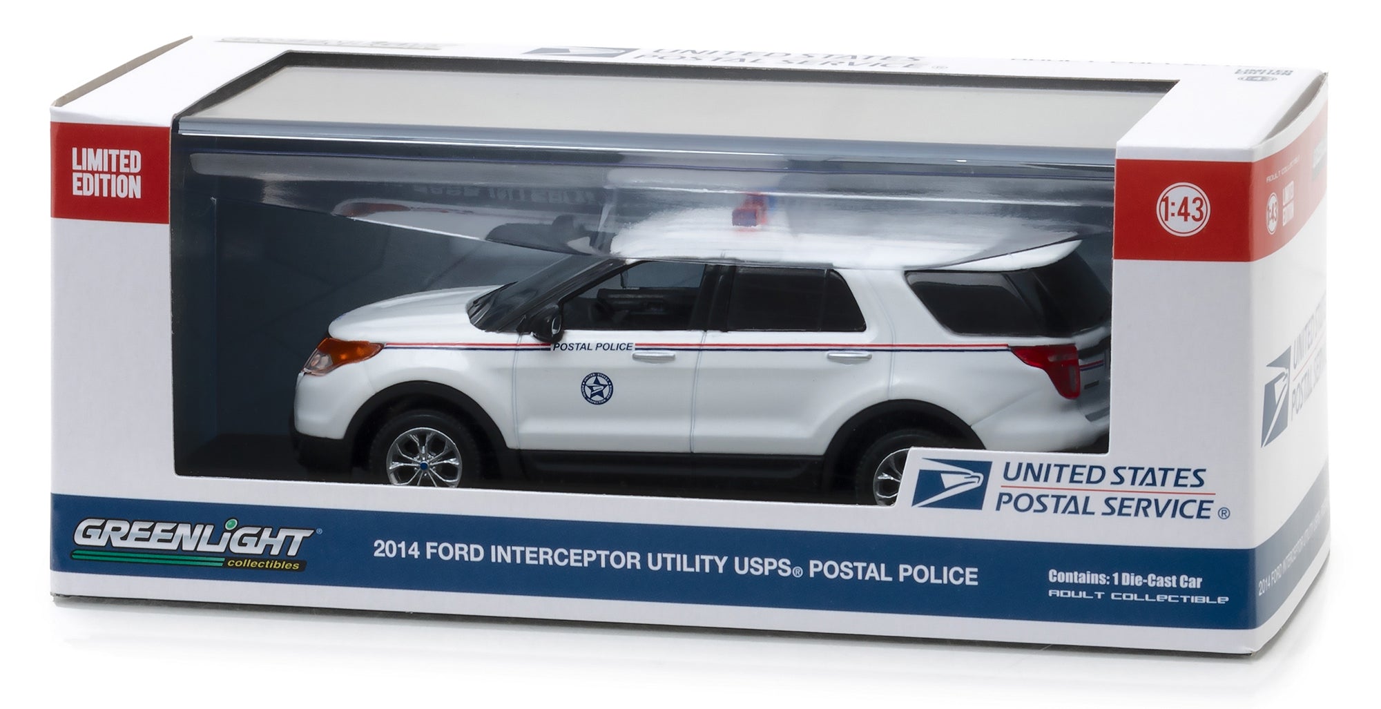 2014 Ford Interceptor Utility Postal Police "United States Postal Service" (USPS) White 1/43 Diecast Model Car by Greenlight - image 2