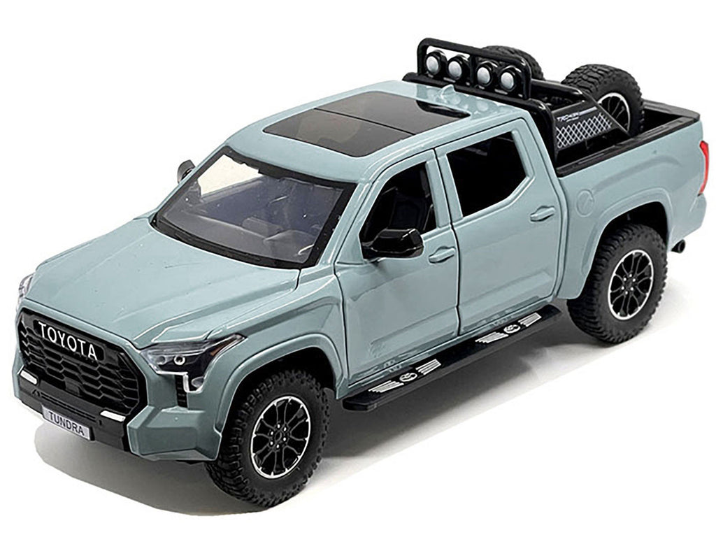 2023 Toyota Tundra TRD 4x4 Pickup Truck Lunar Rock Gray with Sunroof and Wheel Rack 1/24 Diecast Model Car