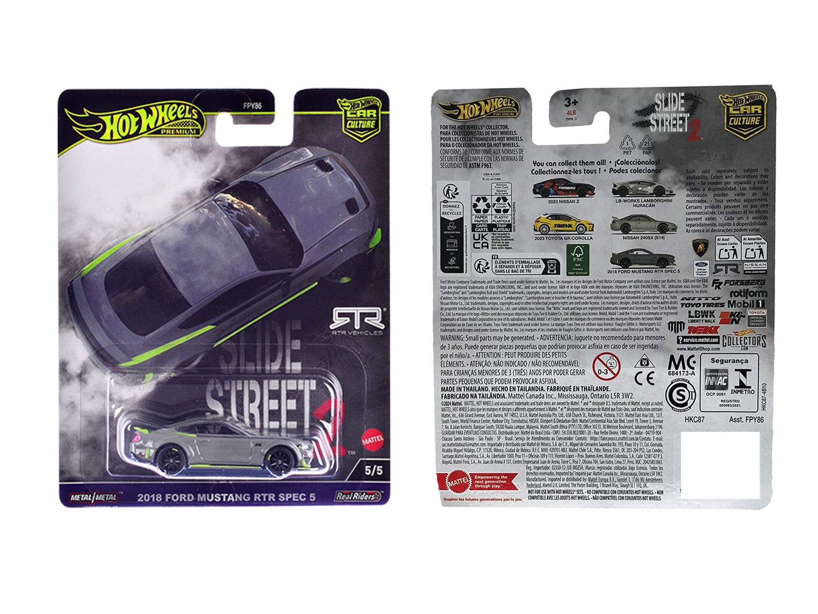 2018 Ford Mustang RTR Spec 5 Gray "Slide Street 2" Series Diecast Model Car by Hot Wheels - image 3
