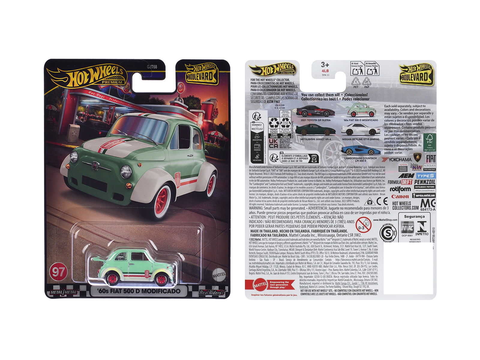 1960's Fiat 500 D Modificado Light Green with Stripes "Boulevard" Series Diecast Model Car by Hot Wheels - image 3