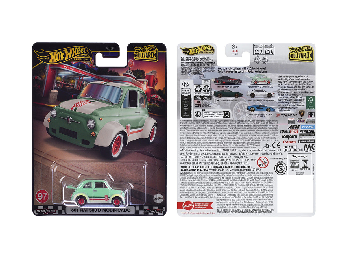1960's Fiat 500 D Modificado Light Green with Stripes "Boulevard" Series Diecast Model Car by Hot Wheels - image 3