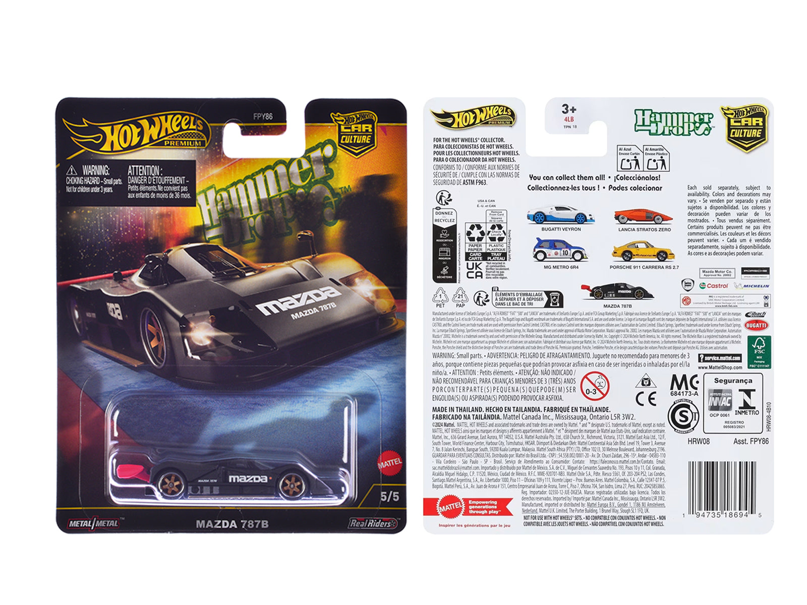 Mazda 787B Prototype Race Car Black "Hammer Drop" Series Diecast Model Car by Hot Wheels - image 3