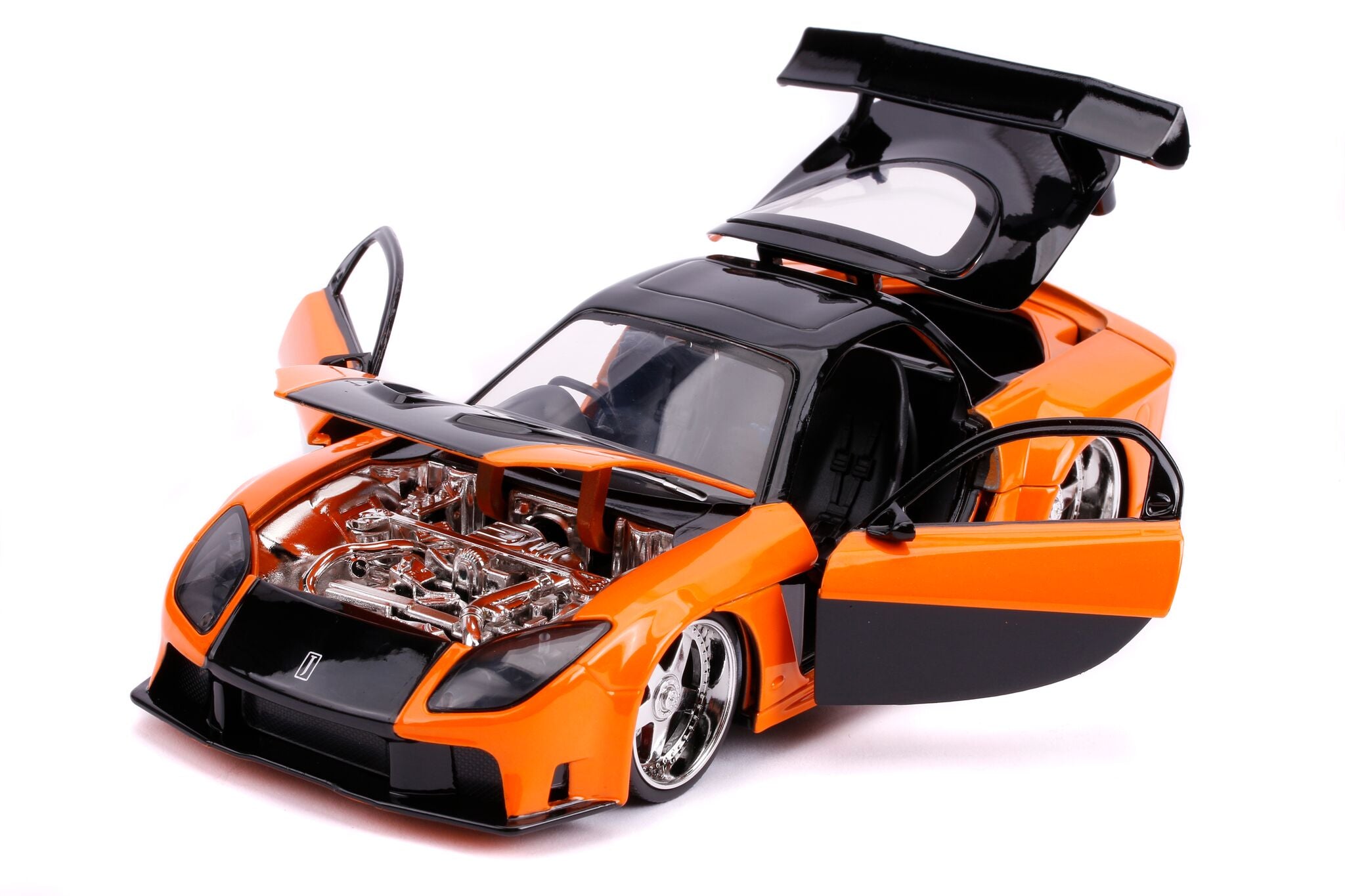 Han's Mazda RX-7 RHD (Right Hand Drive) Orange and Black "Fast & Furious" Movie 1/24 Diecast Model Car by Jada - image 2