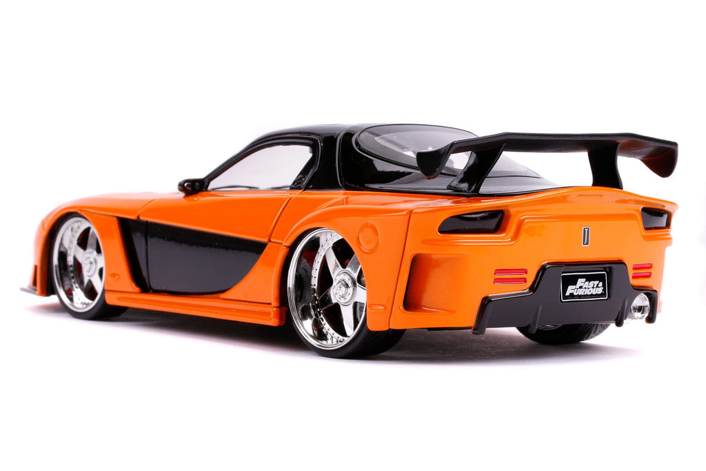 Han's Mazda RX-7 RHD (Right Hand Drive) Orange and Black "The Fast and the Furious: Tokyo Drift" (2006) Movie "25 Years of Fast & Furious" Series 1/24 Diecast Model Car by Jada