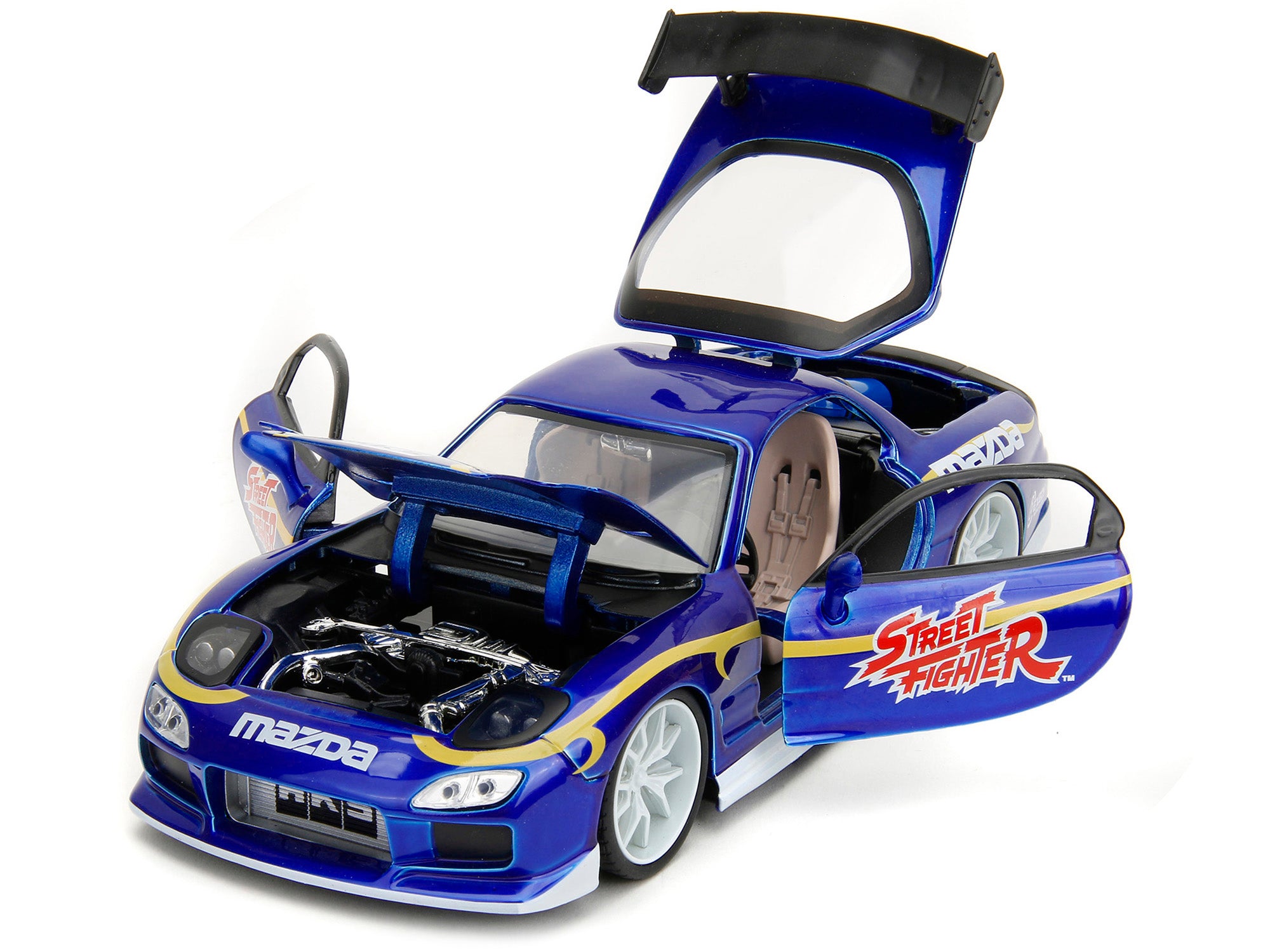 1993 Mazda RX-7 Candy Blue Metallic with Graphics and Chun-Li Diecast Figure "Street Fighter" Video Game "Anime Hollywood Rides" Series 1/24 Diecast Model Car by Jada - image 2