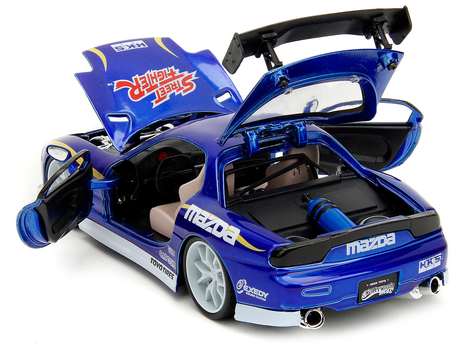 1993 Mazda RX-7 Candy Blue Metallic with Graphics and Chun-Li Diecast Figure "Street Fighter" Video Game "Anime Hollywood Rides" Series 1/24 Diecast Model Car by Jada - image 3