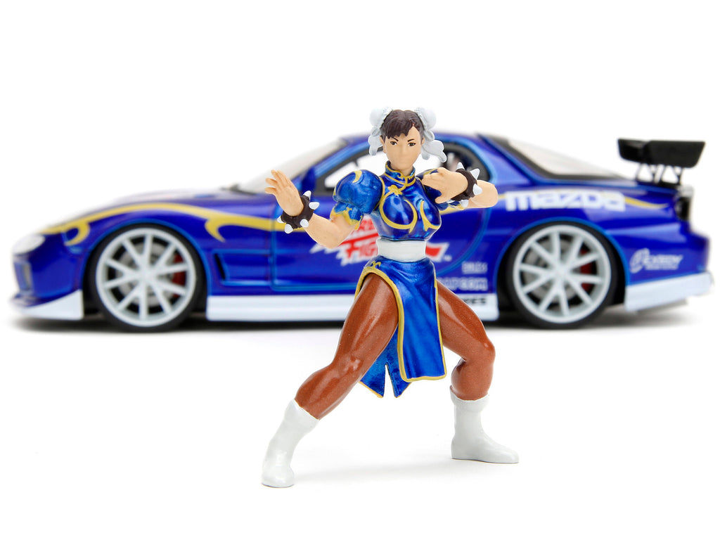 1993 Mazda RX-7 Candy Blue Metallic with Graphics and Chun-Li Diecast Figure "Street Fighter" Video Game "Anime Hollywood Rides" Series 1/24 Diecast Model Car by Jada - image 5