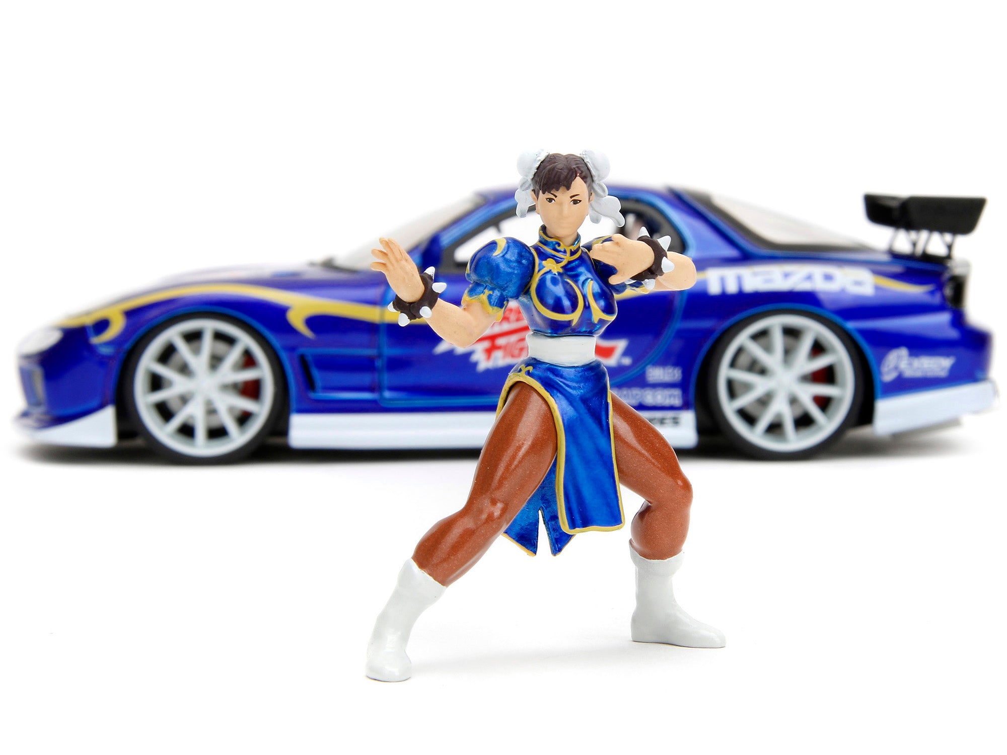 1993 Mazda RX-7 Candy Blue Metallic with Graphics and Chun-Li Diecast Figure "Street Fighter" Video Game "Anime Hollywood Rides" Series 1/24 Diecast Model Car by Jada - image 5