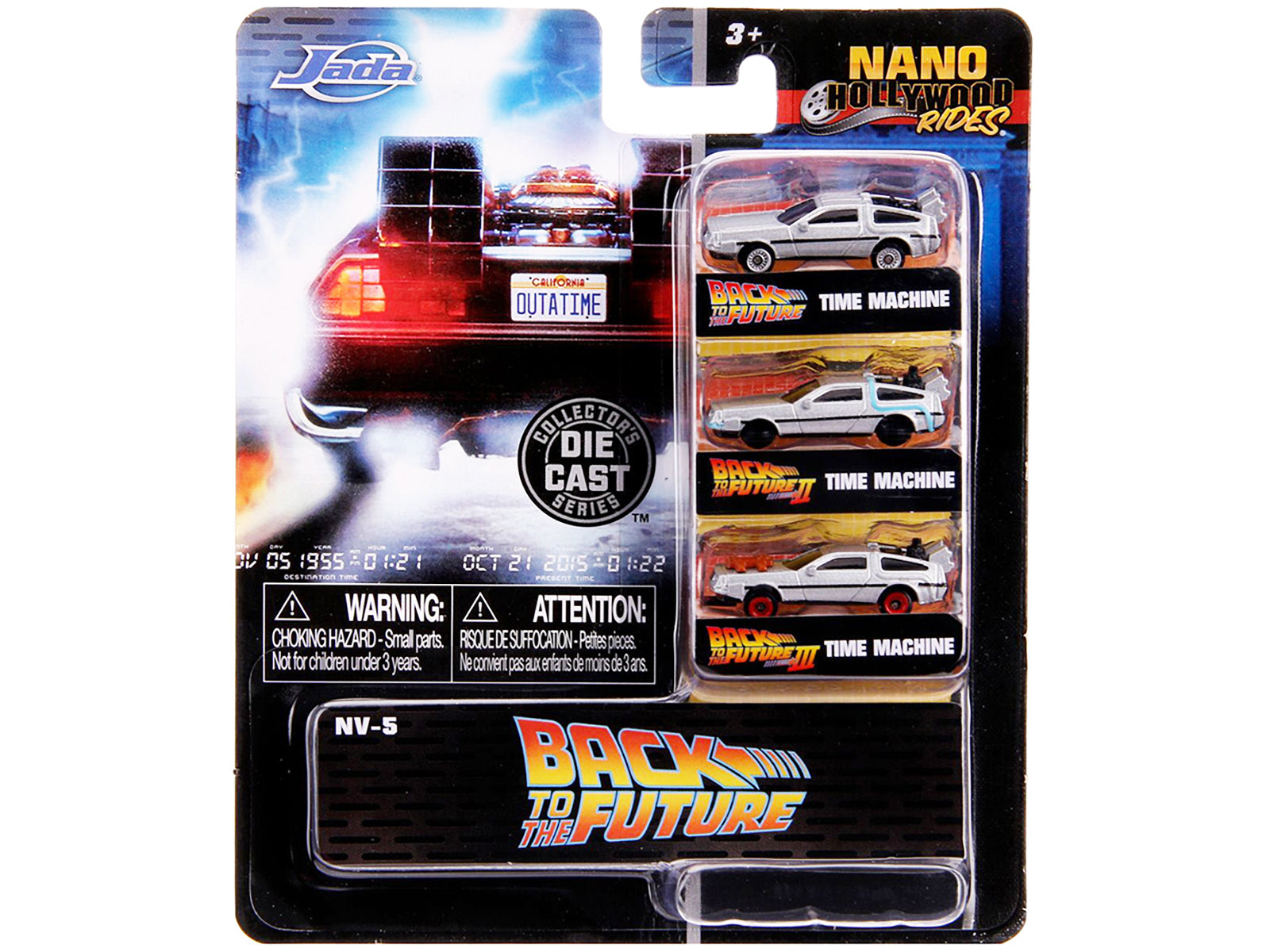 "Back to the Future" Time Machine 3 piece Set "Nano Hollywood Rides" Diecast Model Cars by Jada - image 3
