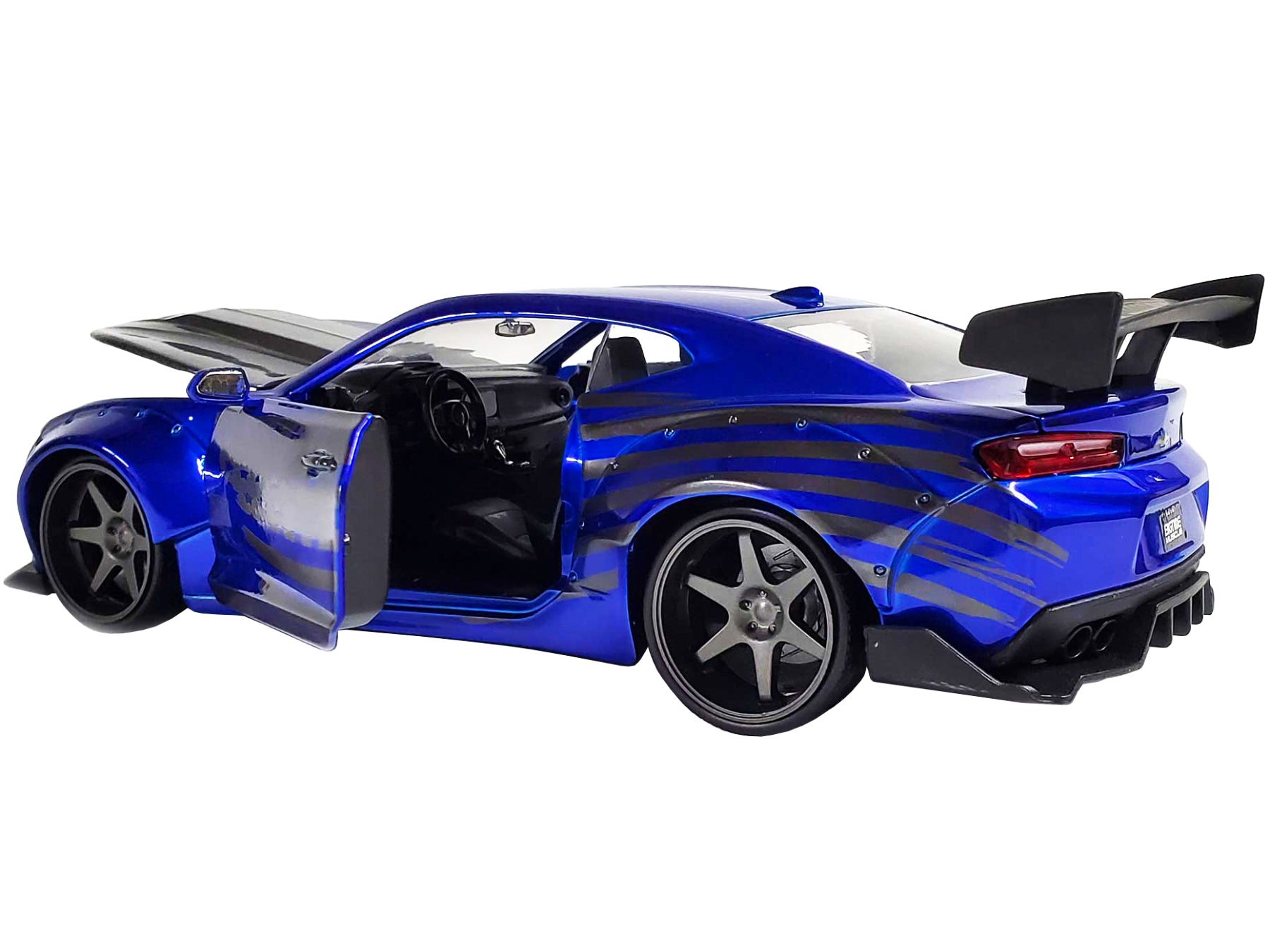 2016 Chevrolet Camaro Widebody Candy Blue with Gray Metallic Hood and American Flag Graphics "Bigtime Muscle" Series 1/24 Diecast Model Car by Jada - image 4
