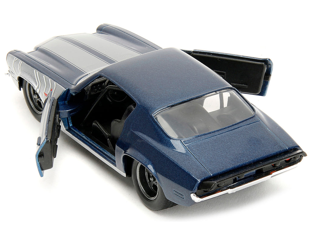 1973 Chevrolet Camaro Dark Blue Metallic with Gray Stripes and Winter Soldier Diecast Figure "Marvel Avengers" "Hollywood Rides" Series 1/32 Diecast Model Car by Jada - image 4