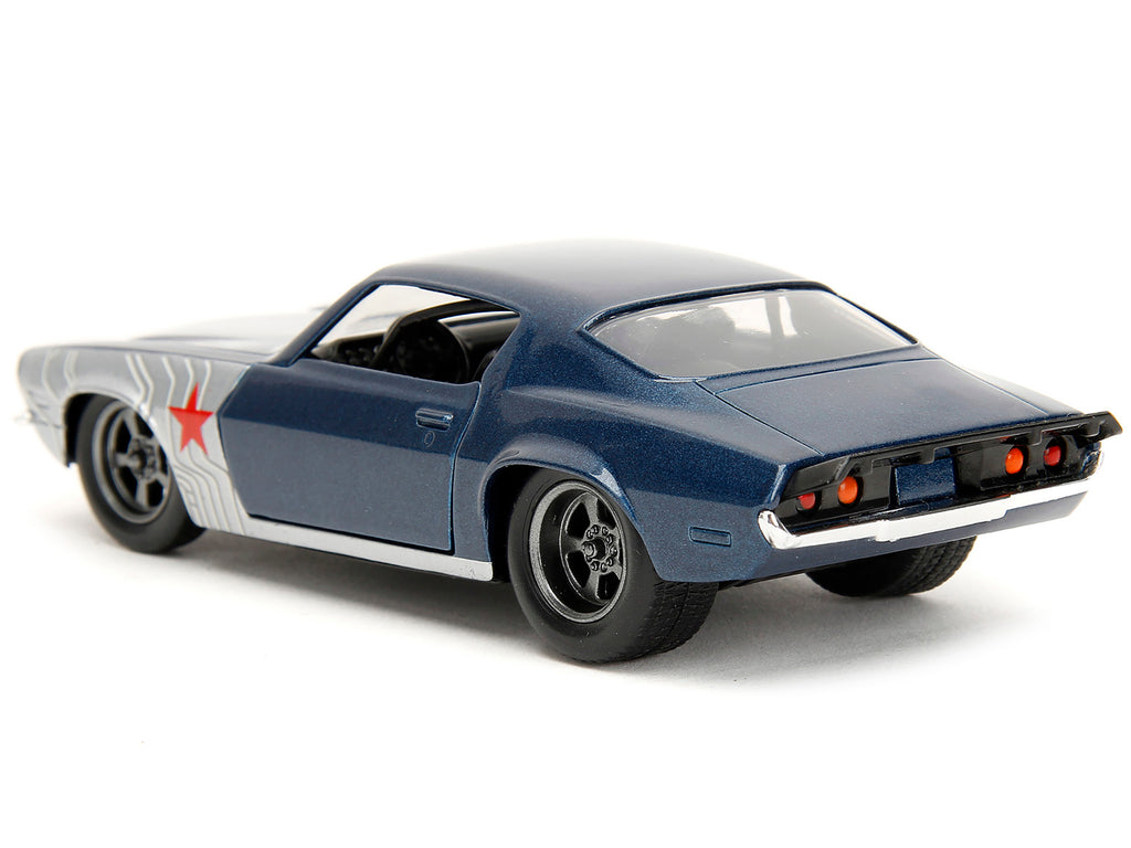 1973 Chevrolet Camaro Dark Blue Metallic with Gray Stripes and Winter Soldier Diecast Figure "Marvel Avengers" "Hollywood Rides" Series 1/32 Diecast Model Car by Jada - image 5