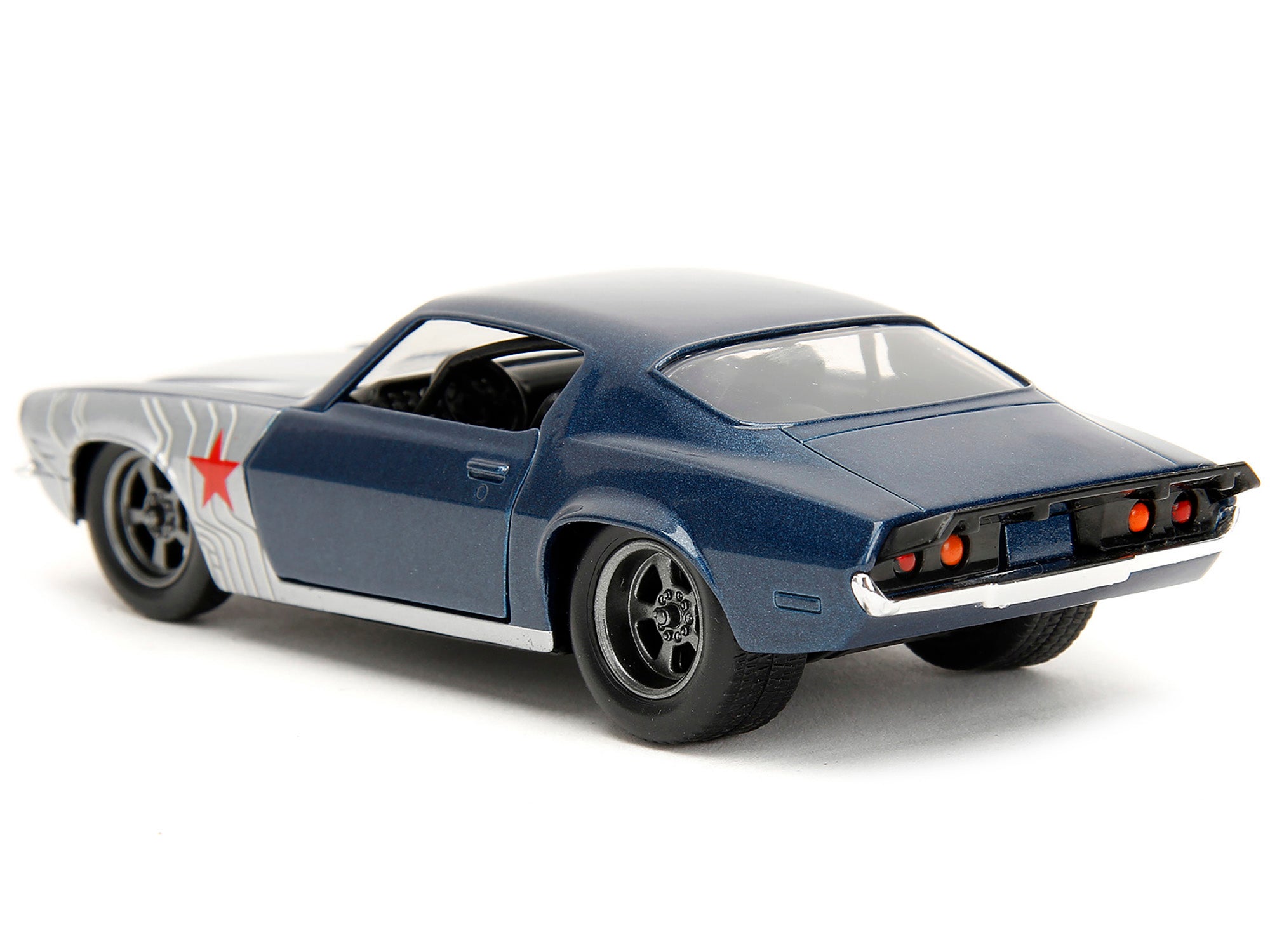 1973 Chevrolet Camaro Dark Blue Metallic with Gray Stripes and Winter Soldier Diecast Figure "Marvel Avengers" "Hollywood Rides" Series 1/32 Diecast Model Car by Jada - image 5