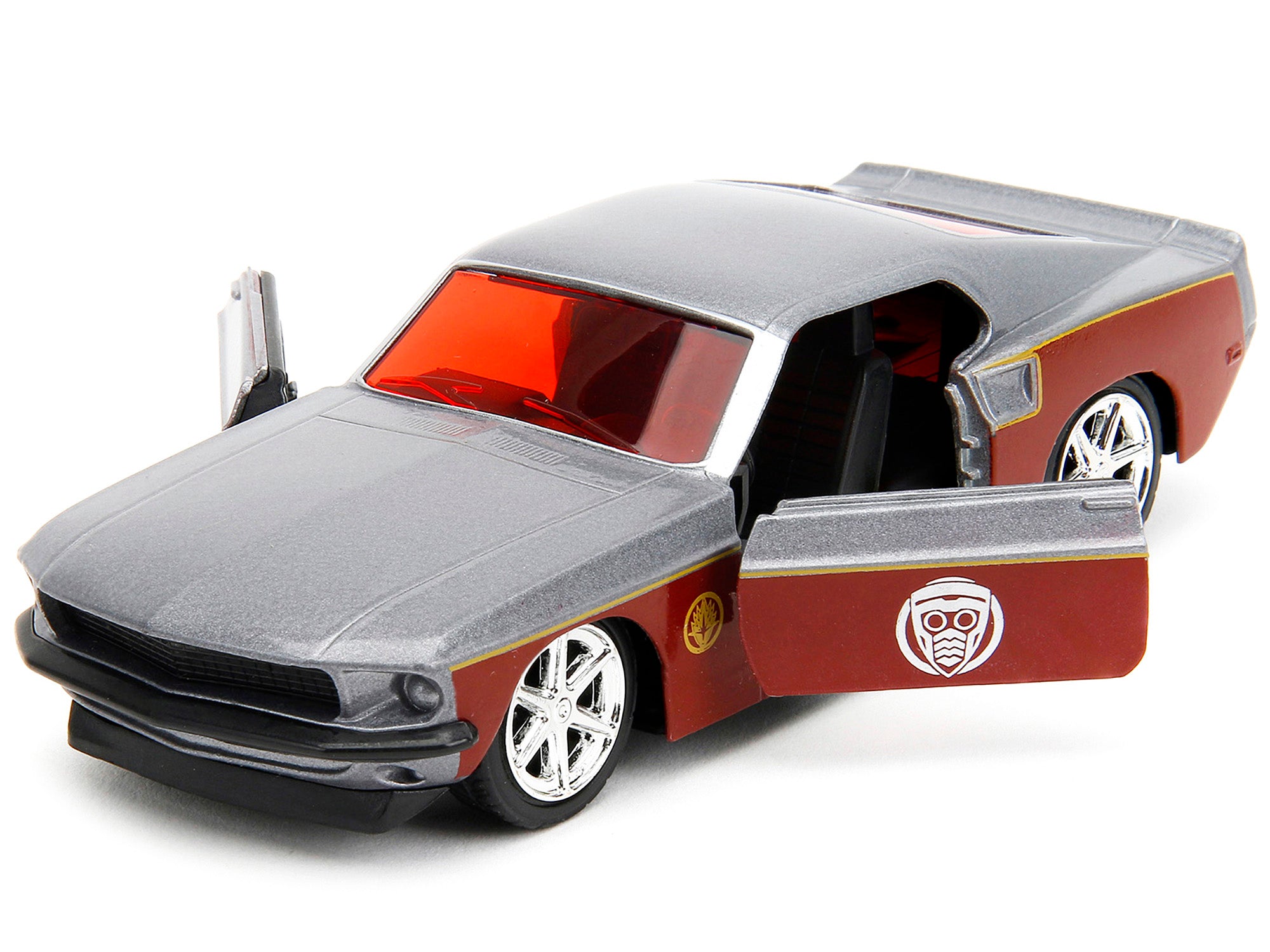 1969 Ford Mustang Silver Metallic and Dark Red and Star Lord Diecast Figure "Marvel Guardians of the Galaxy" "Hollywood Rides" Series 1/32 Diecast Model Car by Jada - image 2
