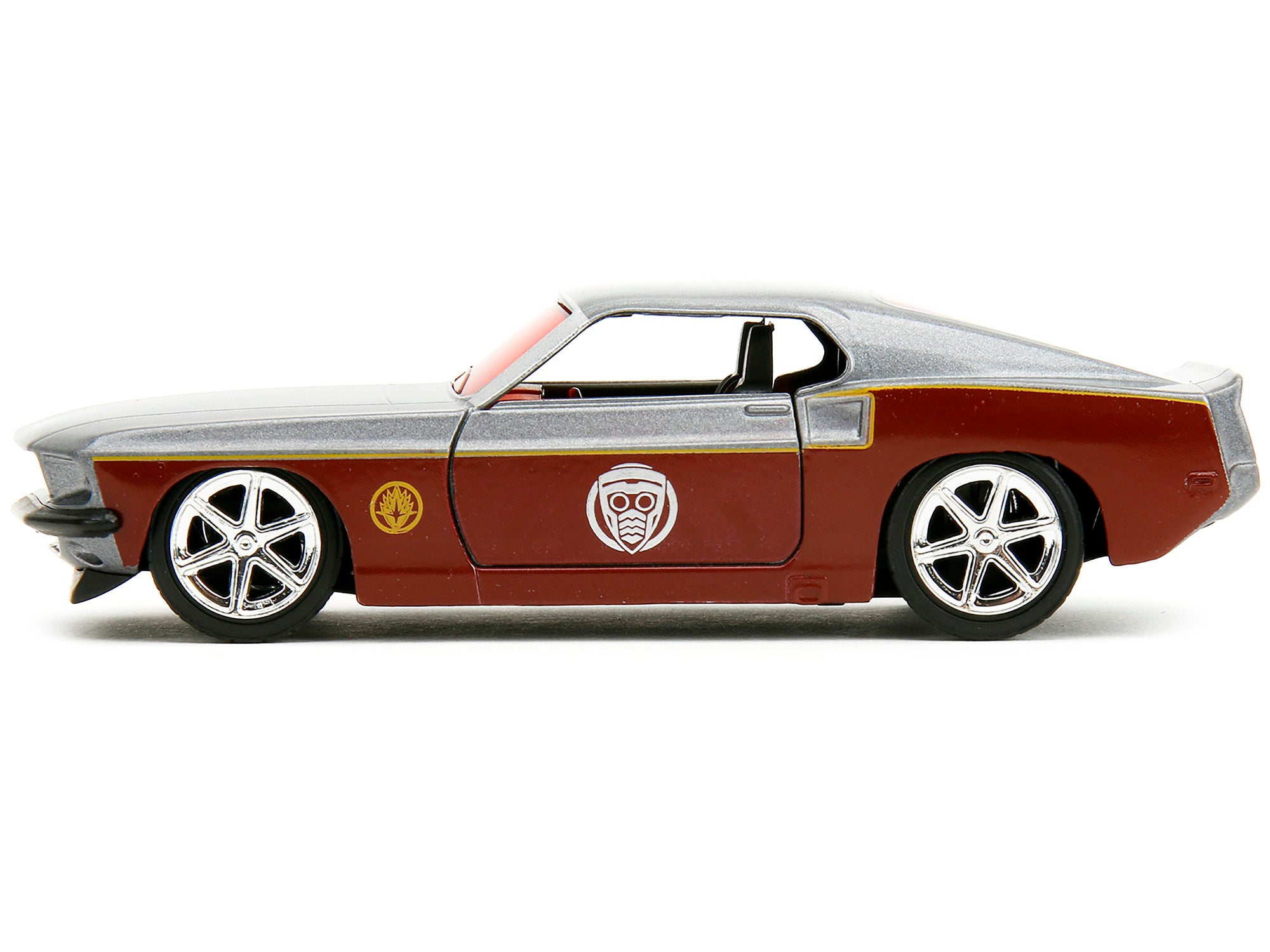 1969 Ford Mustang Silver Metallic and Dark Red and Star Lord Diecast Figure "Marvel Guardians of the Galaxy" "Hollywood Rides" Series 1/32 Diecast Model Car by Jada - image 3