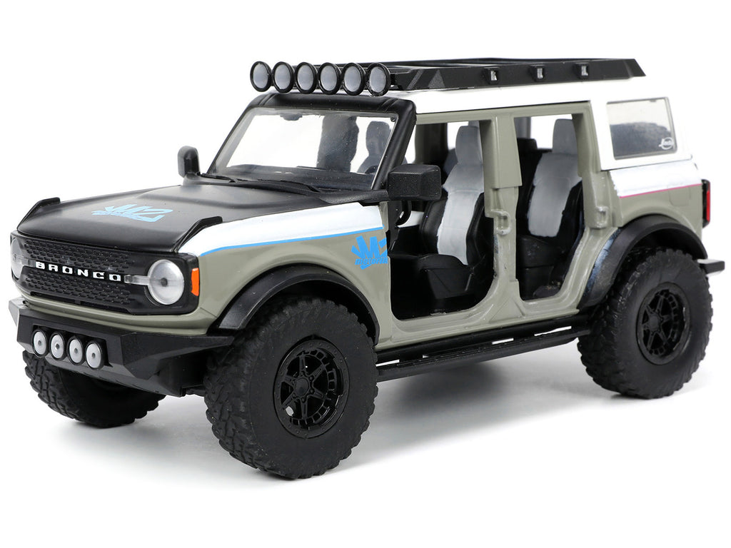 2021 Ford Bronco Gray and White with Matt Black Hood with Roof Rack "M2 Motoring" "Just Trucks" Series 1/24 Diecast Model Car by Jada - image 2