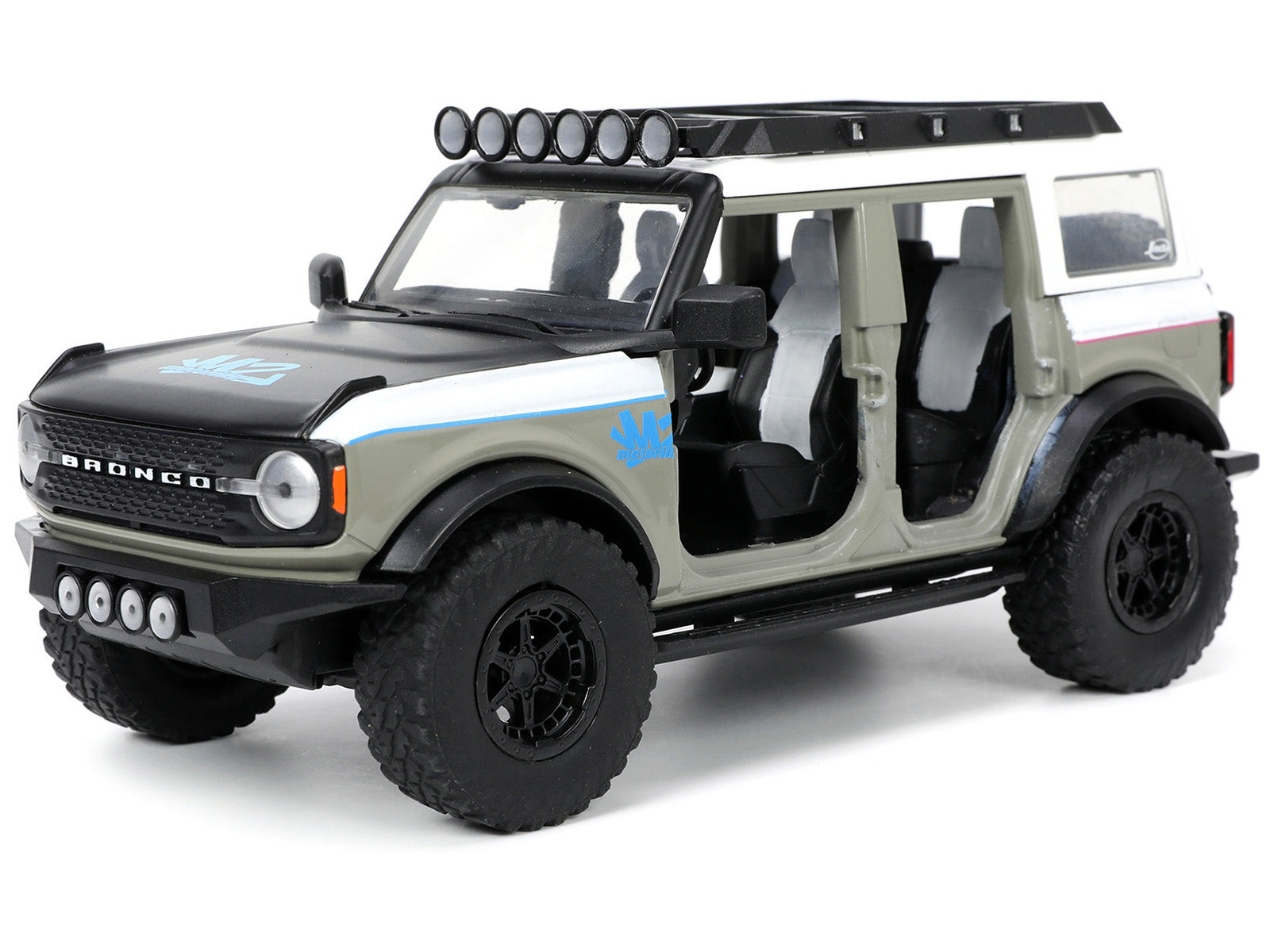 2021 Ford Bronco Gray and White with Matt Black Hood with Roof Rack "M2 Motoring" "Just Trucks" Series 1/24 Diecast Model Car by Jada - image 2