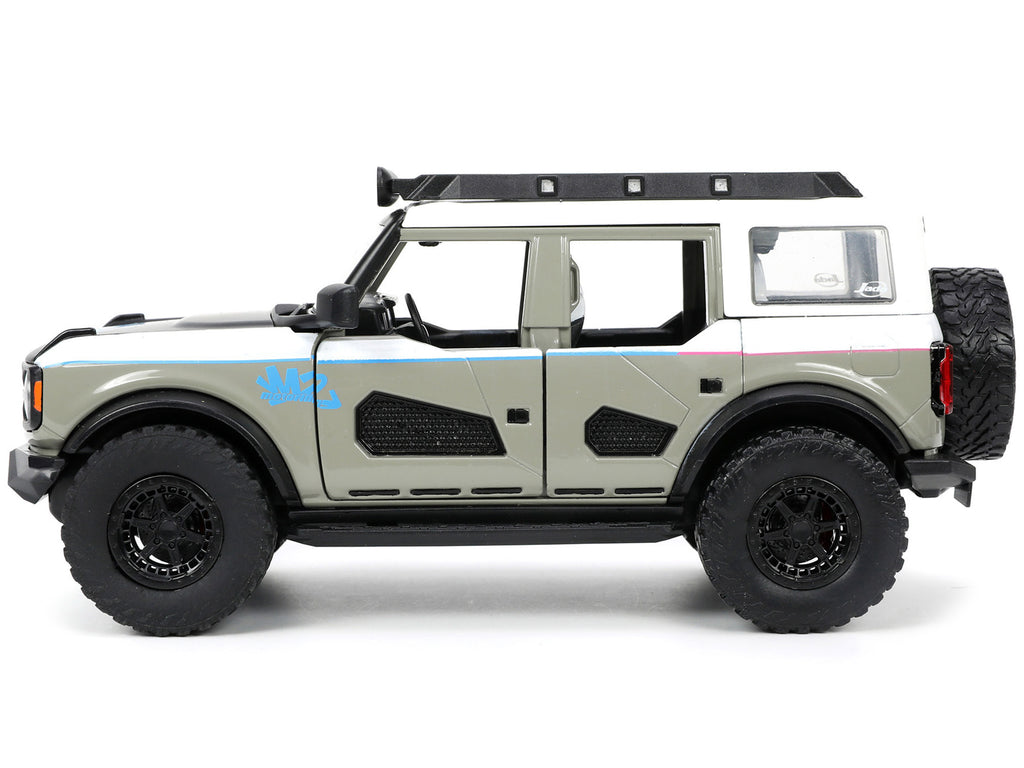 2021 Ford Bronco Gray and White with Matt Black Hood with Roof Rack "M2 Motoring" "Just Trucks" Series 1/24 Diecast Model Car by Jada - image 3