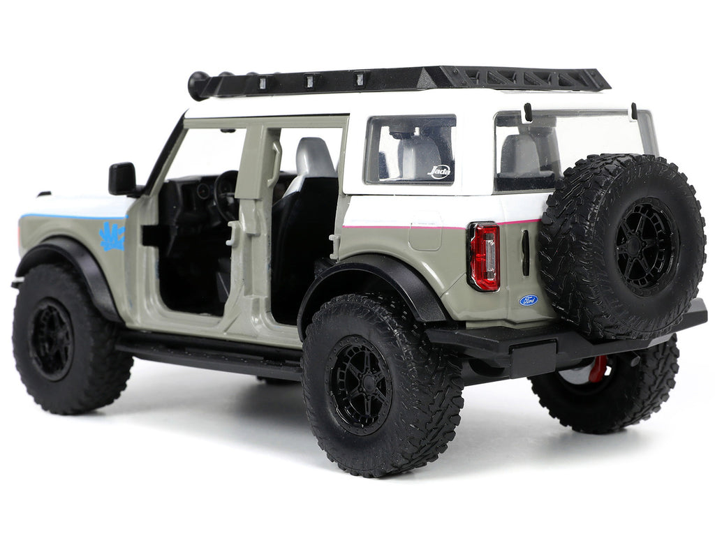 2021 Ford Bronco Gray and White with Matt Black Hood with Roof Rack "M2 Motoring" "Just Trucks" Series 1/24 Diecast Model Car by Jada - image 4