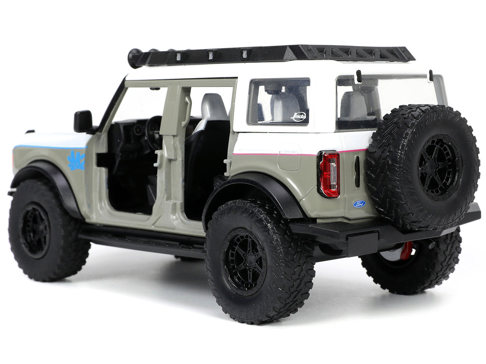 2021 Ford Bronco Gray and White with Matt Black Hood with Roof Rack "M2 Motoring" "Just Trucks" Series 1/24 Diecast Model Car by Jada - image 4