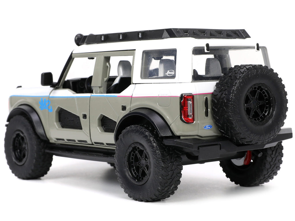 2021 Ford Bronco Gray and White with Matt Black Hood with Roof Rack "M2 Motoring" "Just Trucks" Series 1/24 Diecast Model Car by Jada - image 5