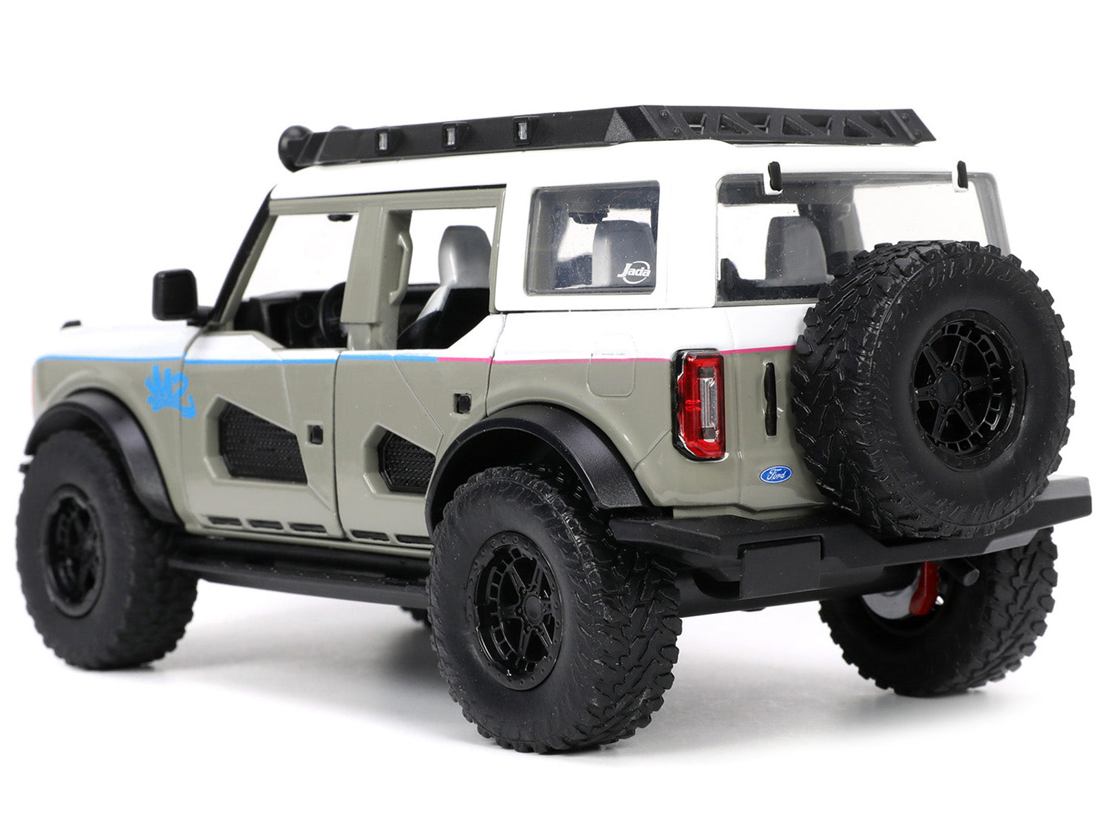 2021 Ford Bronco Gray and White with Matt Black Hood with Roof Rack "M2 Motoring" "Just Trucks" Series 1/24 Diecast Model Car by Jada - image 5