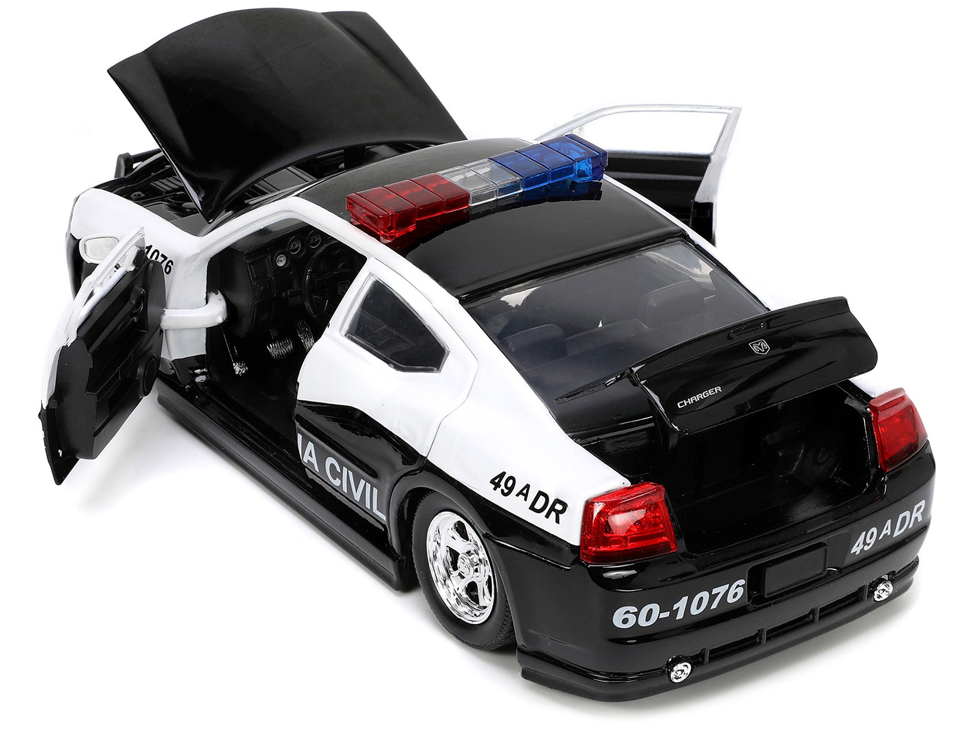 2006 Dodge Charger Police Black and White "Policia Civil" "Fast & Furious" Series 1/24 Diecast Model Car by Jada - image 4