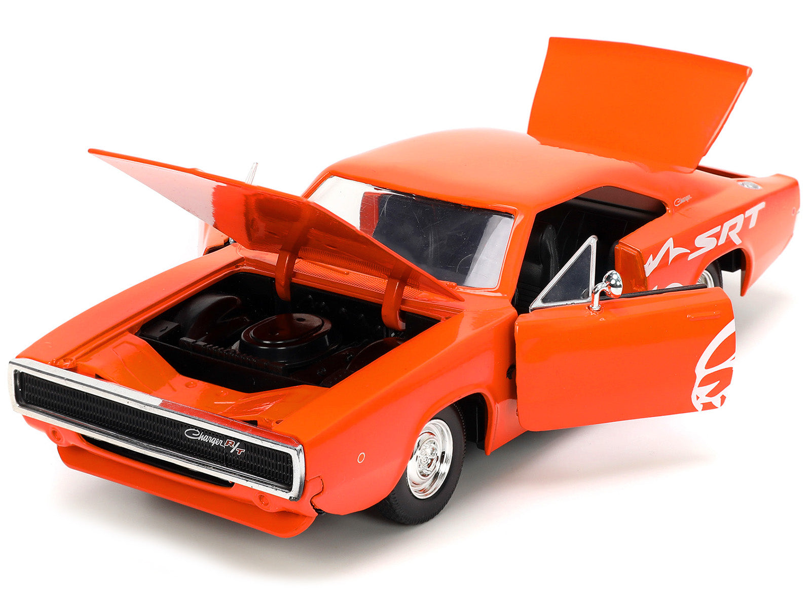 1968 Dodge Charger R/T SRT Orange with White Stripes and Graphics "Bigtime Muscle" Series 1/24 Diecast Model Car by Jada - image 2