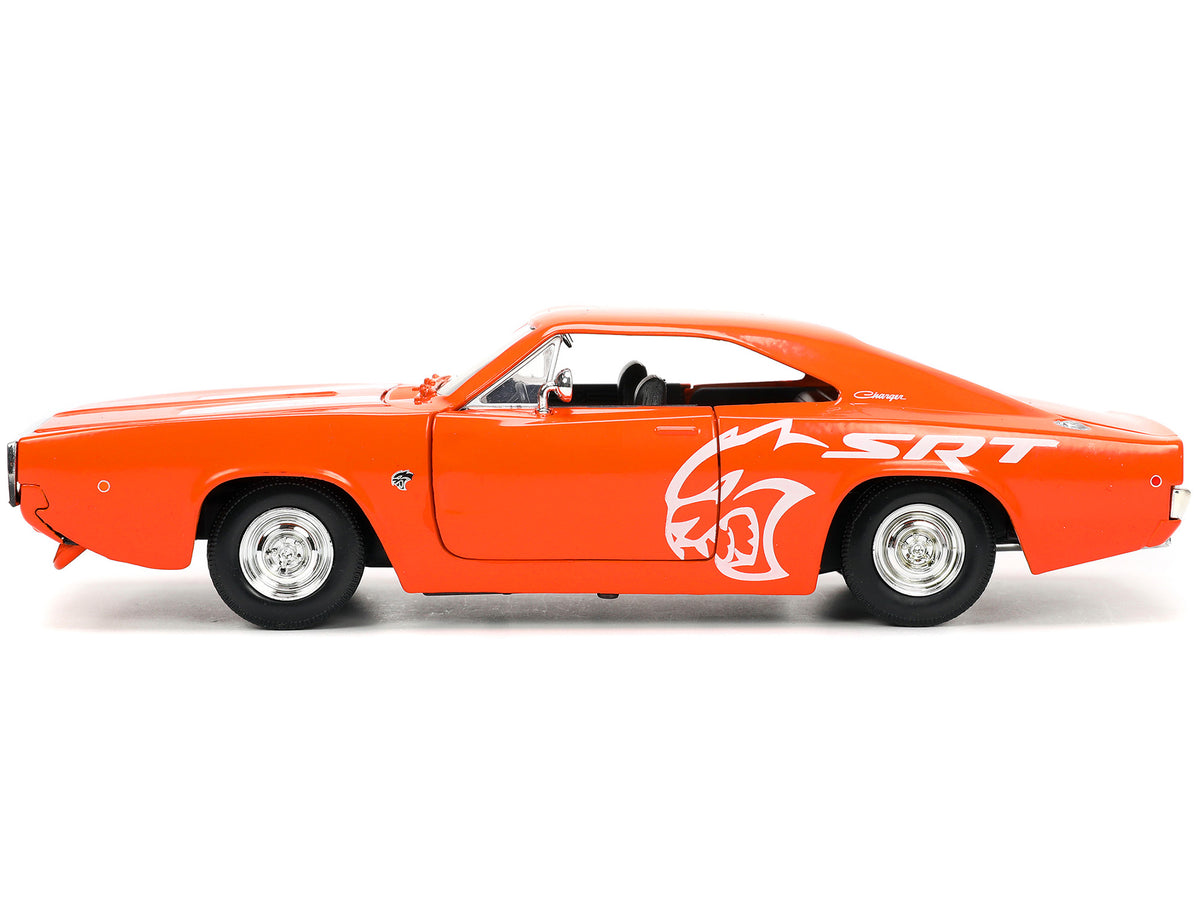 1968 Dodge Charger R/T SRT Orange with White Stripes and Graphics "Bigtime Muscle" Series 1/24 Diecast Model Car by Jada - image 3