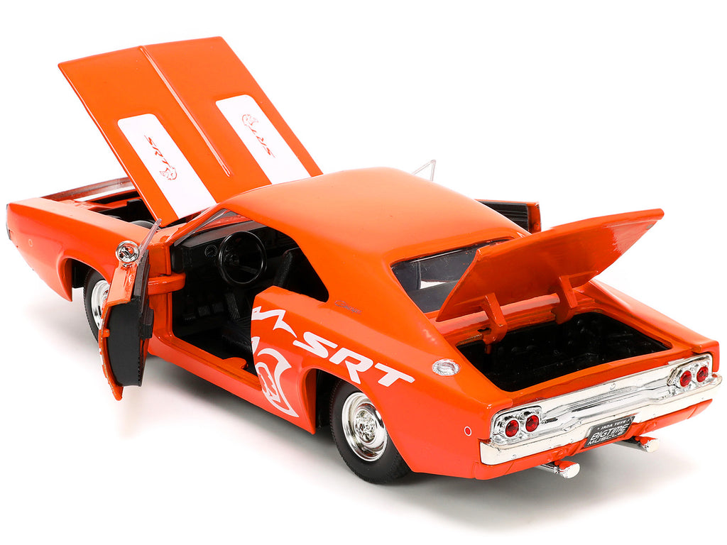 1968 Dodge Charger R/T SRT Orange with White Stripes and Graphics "Bigtime Muscle" Series 1/24 Diecast Model Car by Jada - image 4