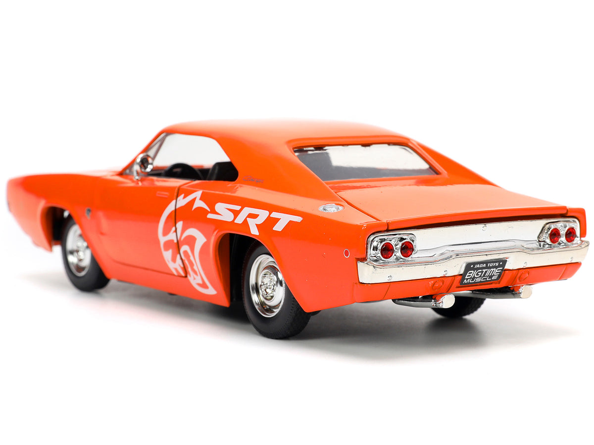 1968 Dodge Charger R/T SRT Orange with White Stripes and Graphics "Bigtime Muscle" Series 1/24 Diecast Model Car by Jada - image 5