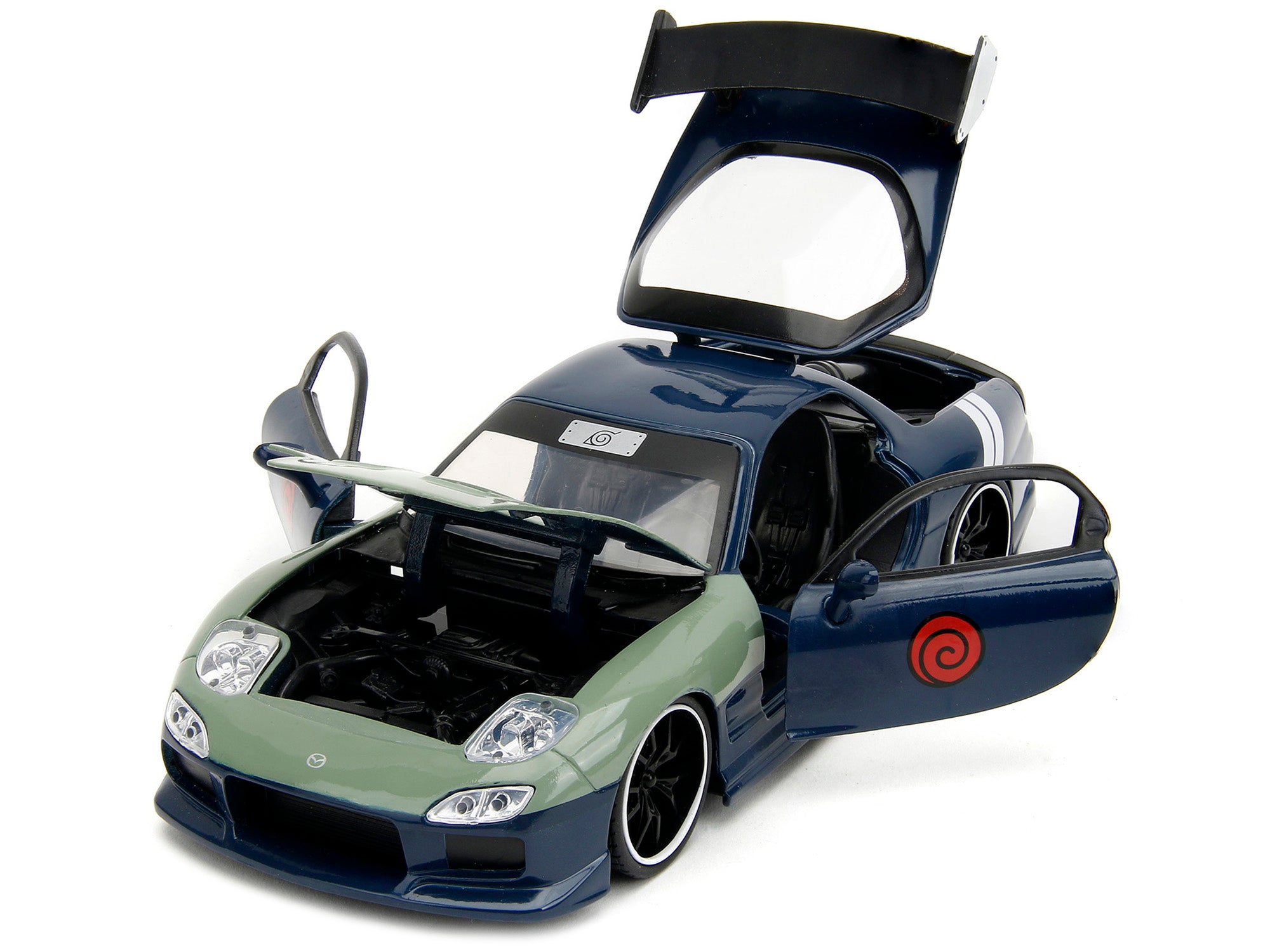 1993 Mazda RX-7 Dark Blue with Green Hood and Kakashi Hatake Diecast Figure "Naruto Shippuden" (2009-2017) TV Series "Anime Hollywood Rides" Series 1/24 Diecast Model Car by Jada - image 2