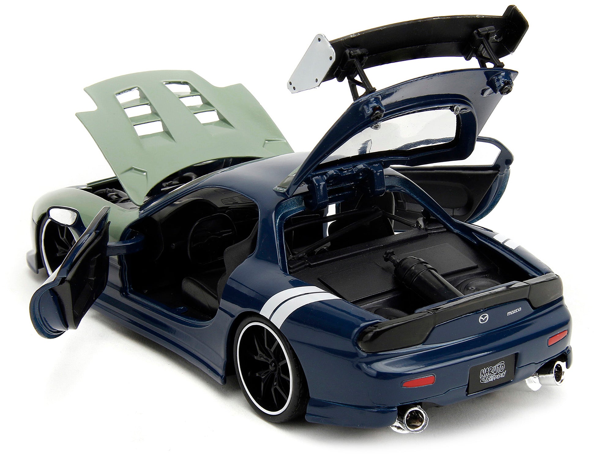 1993 Mazda RX-7 Dark Blue with Green Hood and Kakashi Hatake Diecast Figure "Naruto Shippuden" (2009-2017) TV Series "Anime Hollywood Rides" Series 1/24 Diecast Model Car by Jada - image 3