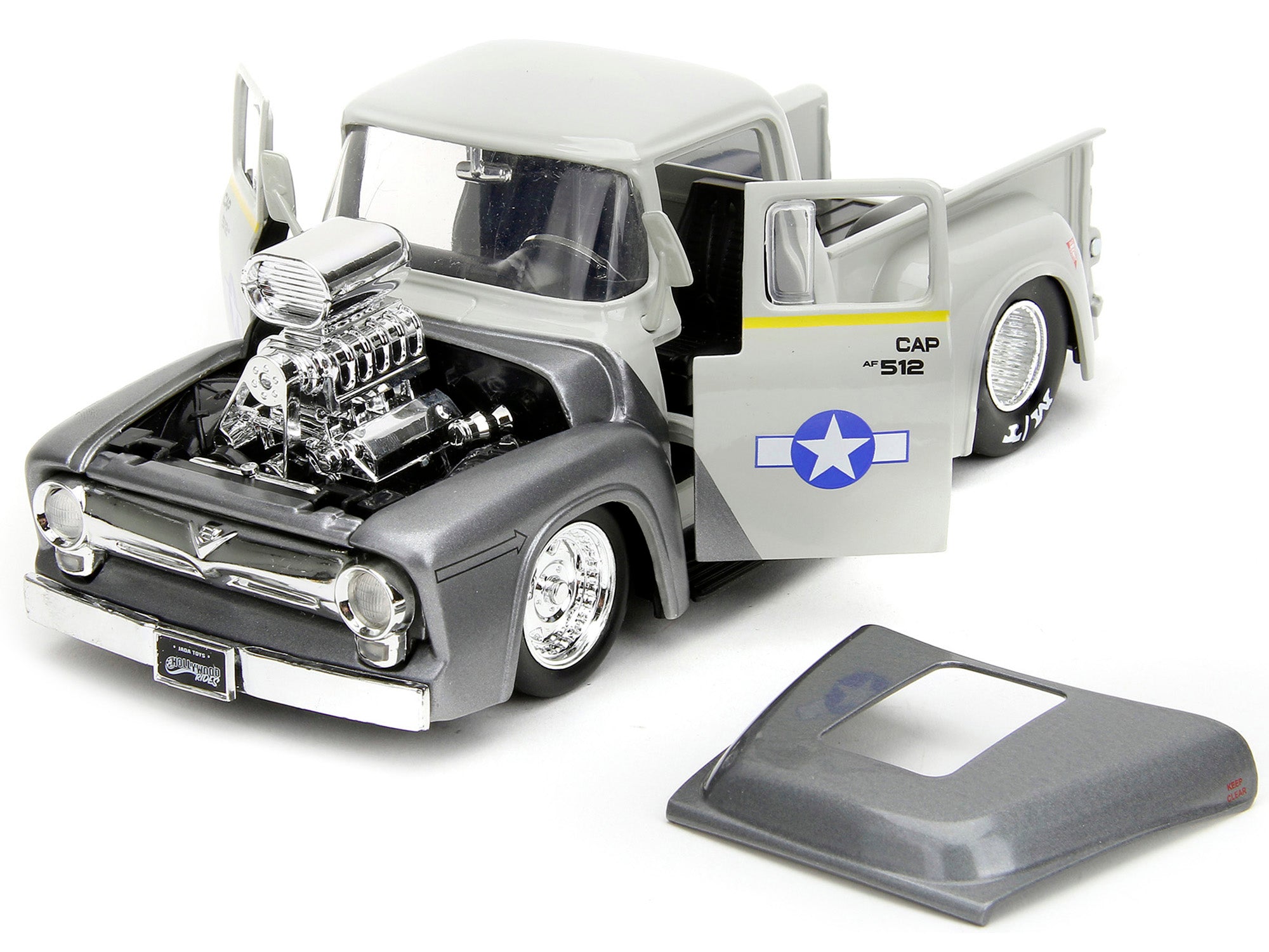 1956 Ford F-100 Pickup Truck Tan and Gray Metallic and Guile Diecast Figure "Street Fighter" Video Game "Anime Hollywood Rides" Series 1/24 Diecast Model Car by Jada - image 2