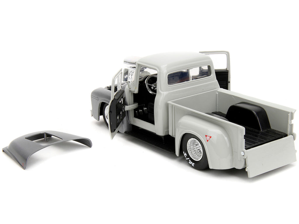 1956 Ford F-100 Pickup Truck Tan and Gray Metallic and Guile Diecast Figure "Street Fighter" Video Game "Anime Hollywood Rides" Series 1/24 Diecast Model Car by Jada - image 3