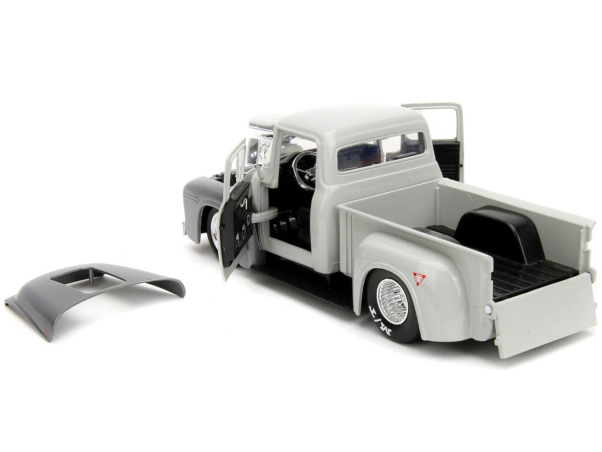 1956 Ford F-100 Pickup Truck Tan and Gray Metallic and Guile Diecast Figure "Street Fighter" Video Game "Anime Hollywood Rides" Series 1/24 Diecast Model Car by Jada - image 3