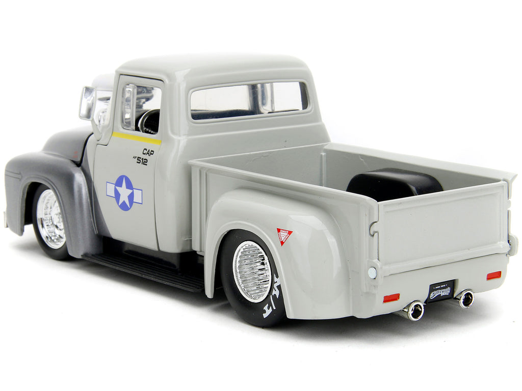 1956 Ford F-100 Pickup Truck Tan and Gray Metallic and Guile Diecast Figure "Street Fighter" Video Game "Anime Hollywood Rides" Series 1/24 Diecast Model Car by Jada - image 4