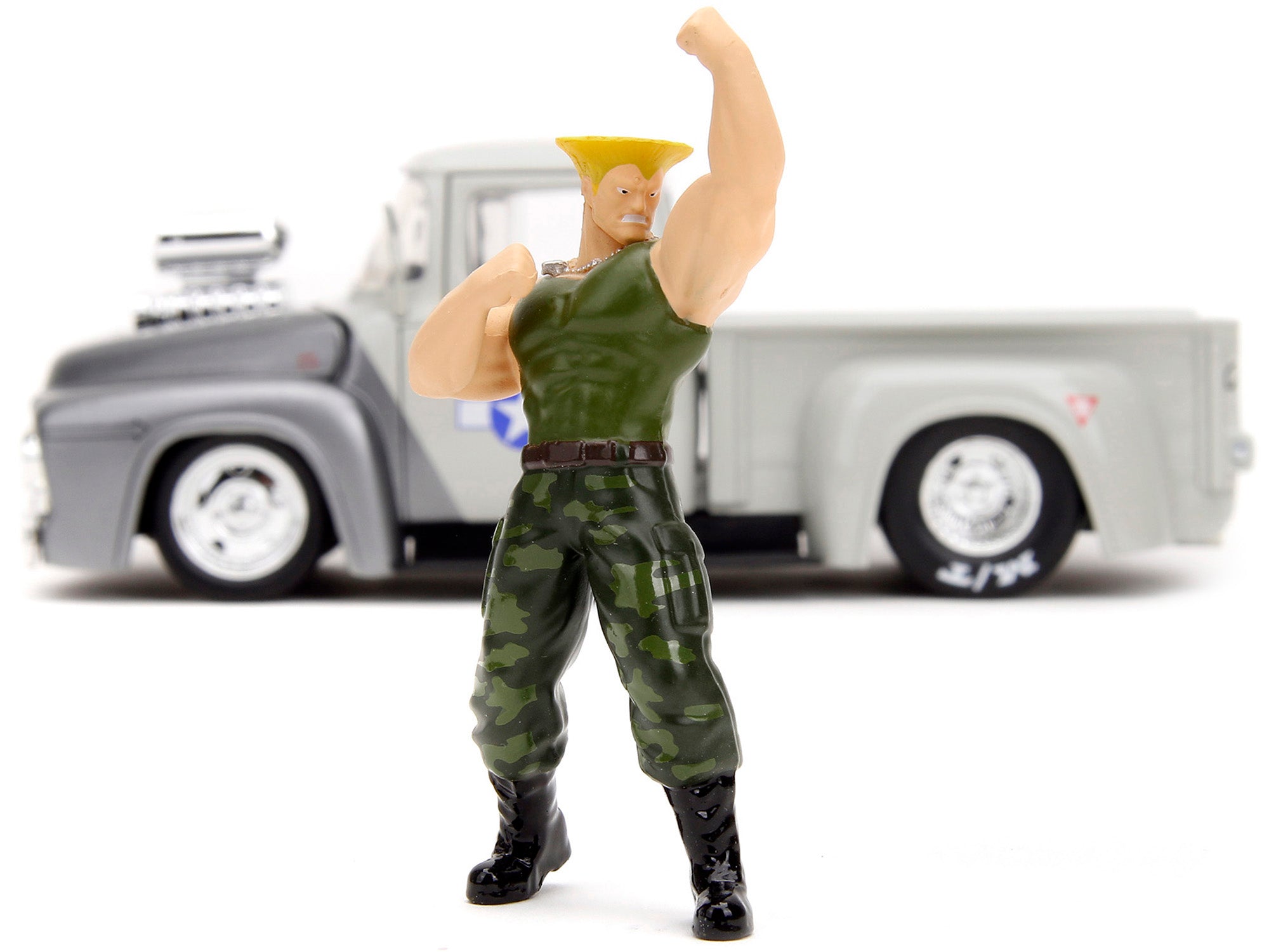 1956 Ford F-100 Pickup Truck Tan and Gray Metallic and Guile Diecast Figure "Street Fighter" Video Game "Anime Hollywood Rides" Series 1/24 Diecast Model Car by Jada - image 5