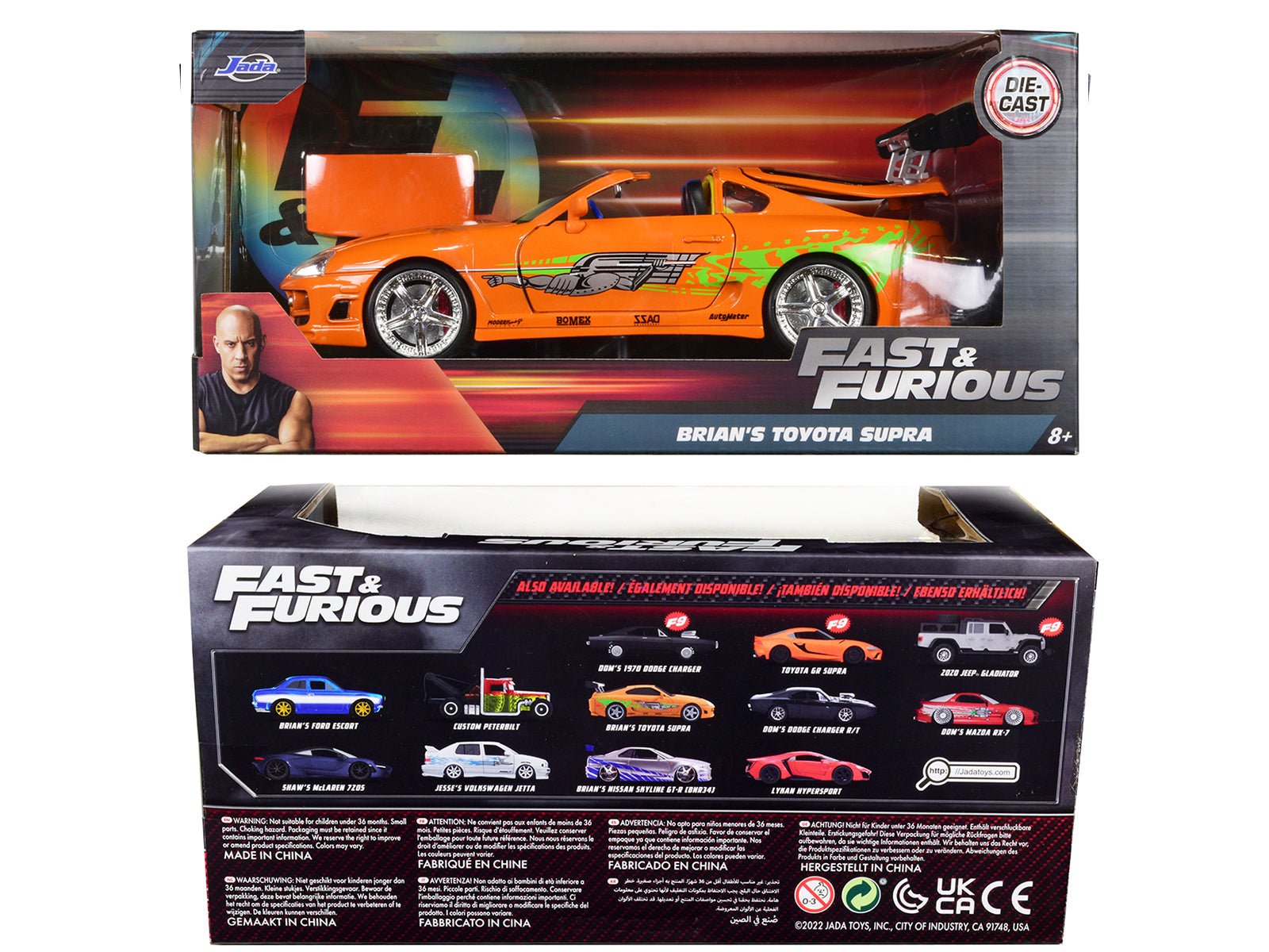 Brian's Toyota Supra Orange with Graphics "Fast & Furious" Movie 1/24 Diecast Model Car by Jada - image 3