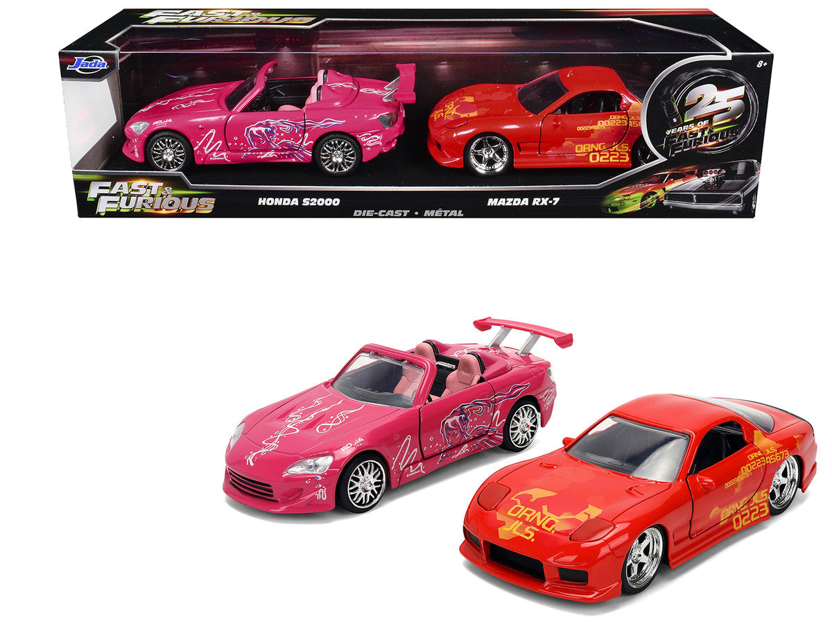 Honda S2000 Pink with Graphics and Mazda RX-7 Orange with Graphics Set of 2 pieces "25 Years of Fast & Furious" Series 1/32 Diecast Model Cars by Jada — photo 1