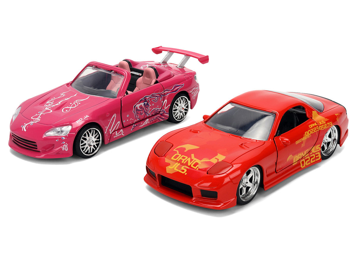 Honda S2000 Pink with Graphics and Mazda RX-7 Orange with Graphics Set of 2 pieces "25 Years of Fast & Furious" Series 1/32 Diecast Model Cars by Jada — photo 2