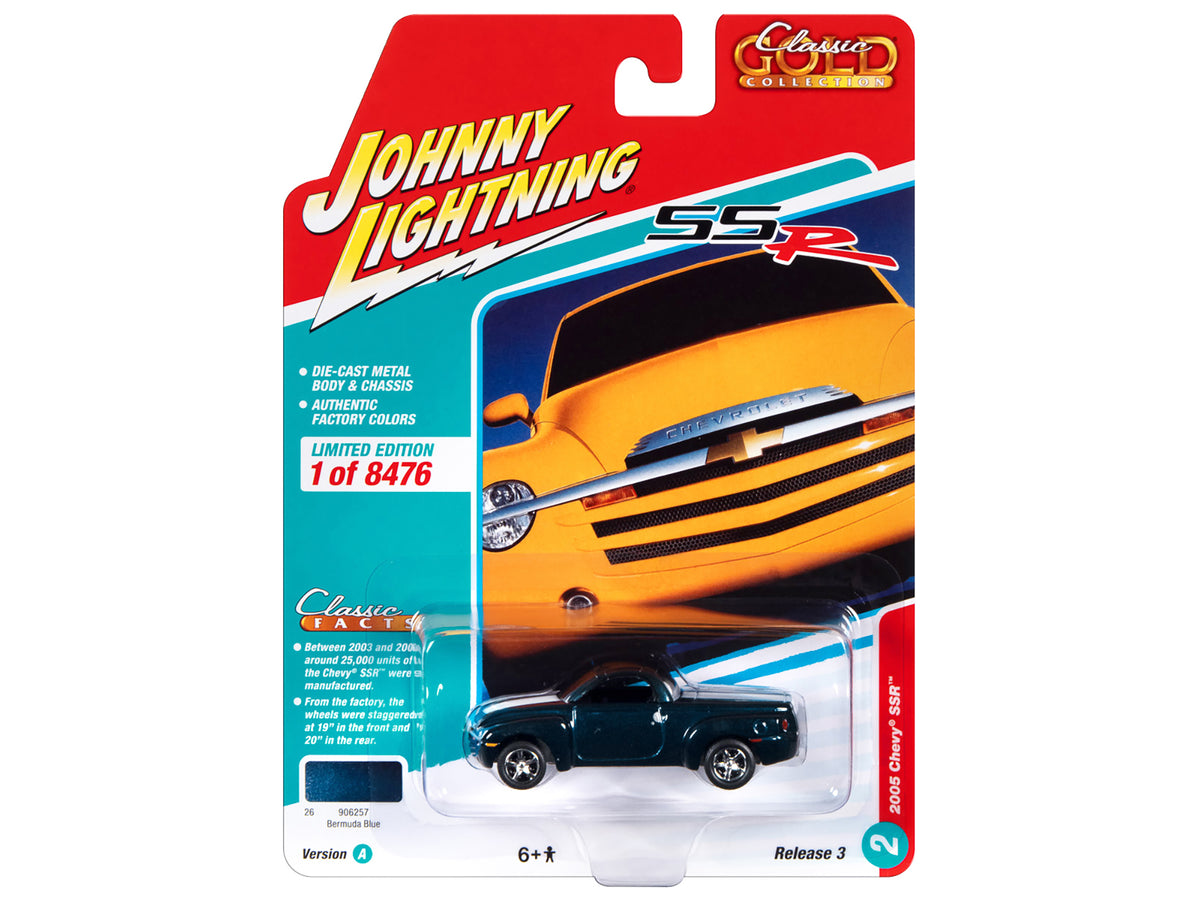 2005 Chevrolet SSR Pickup Truck Bermuda Blue Metallic with White Stripes "Classic Gold Collection" Series Limited Edition to 8476 pieces Worldwide 1/64 Diecast Model Car by Johnny Lightning - image 3