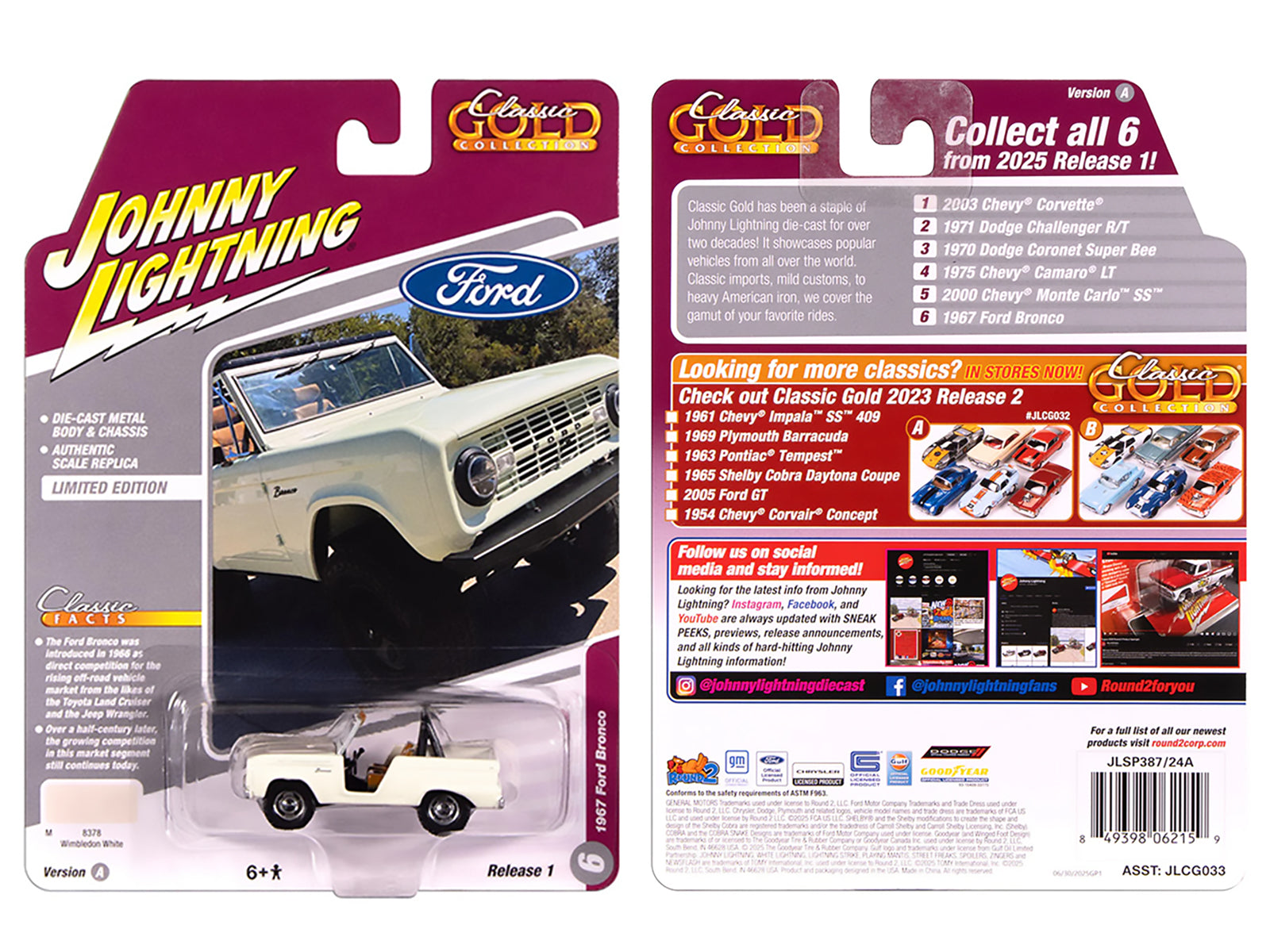 1967 Ford Bronco Wimbledon White "Classic Gold Collection" 1/64 Diecast Model Car by Johnny Lightning - image 3