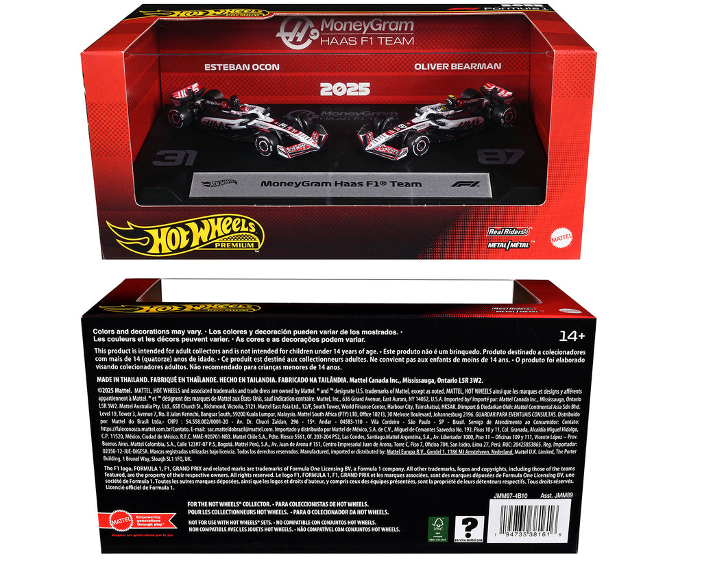 "MoneyGram Haas F1 Team" Formula One F1 World Championship (2025) 2 Piece Set Diecast Model Cars by Hot Wheels - image 3