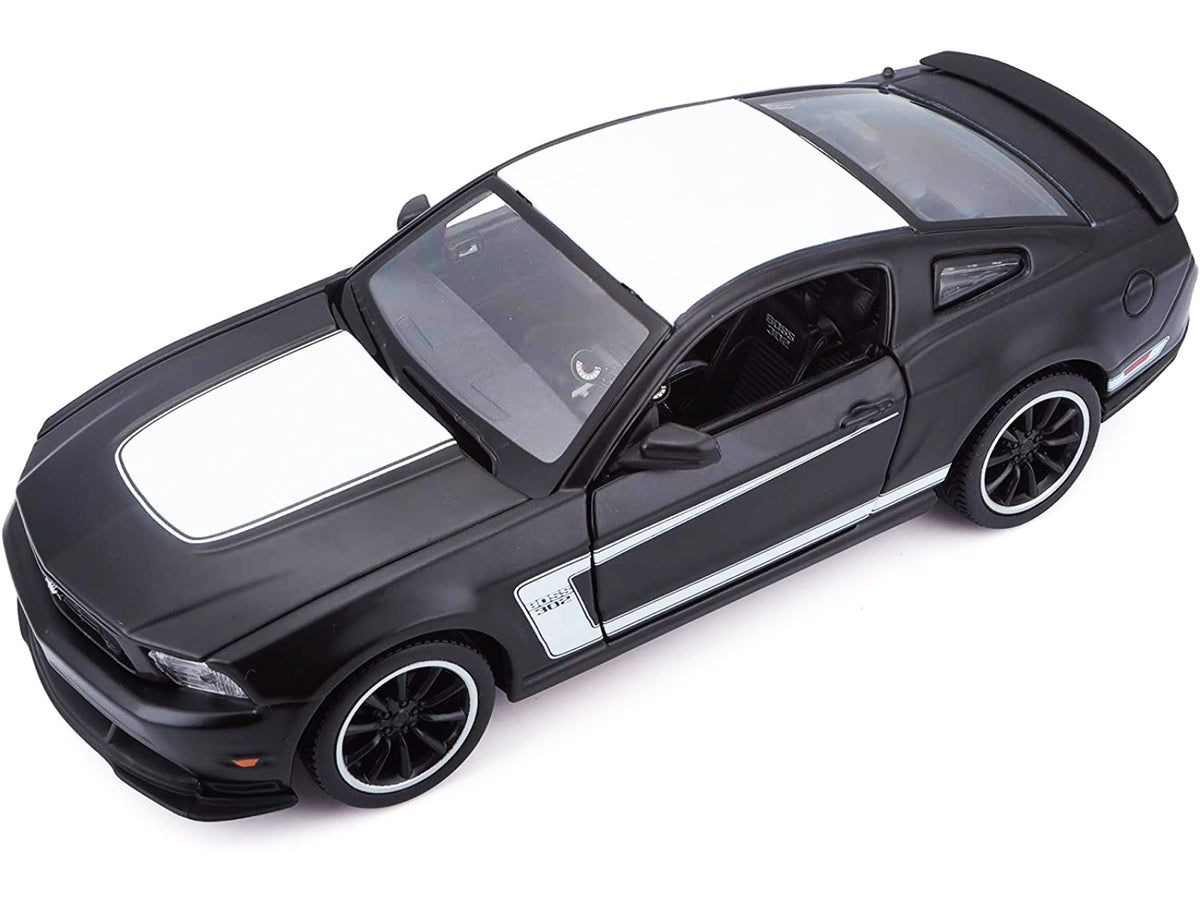 2012 Ford Mustang Boss 302 Matt Black and White 1/24 Diecast Model Car by Maisto - image 5