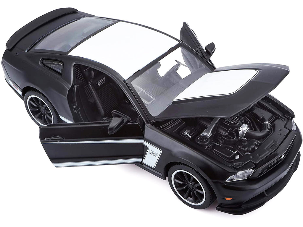 2012 Ford Mustang Boss 302 Matt Black and White 1/24 Diecast Model Car by Maisto - image 4