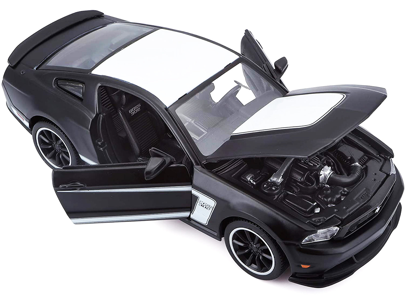 2012 Ford Mustang Boss 302 Matt Black and White 1/24 Diecast Model Car by Maisto - image 4