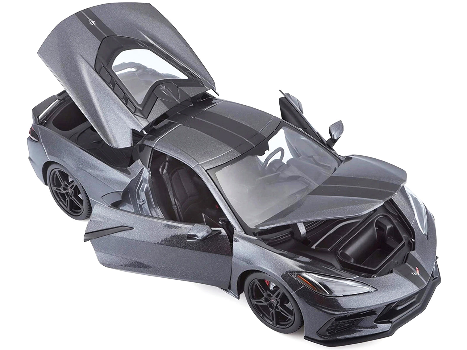 2020 Chevrolet Corvette Stingray C8 Dark Gray Metallic with Racing Stripes 1/18 Diecast Model Car by Maisto - image 2