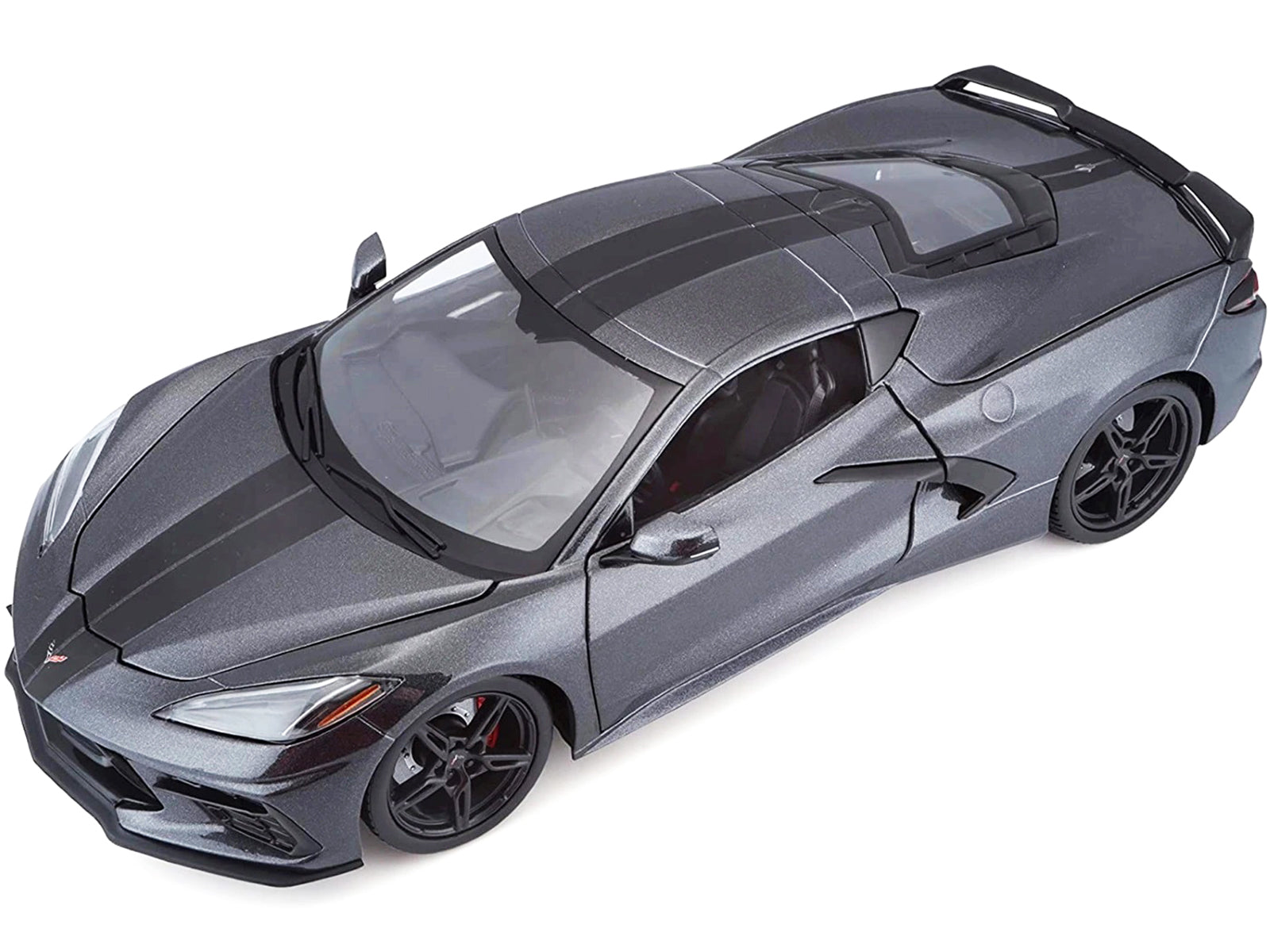 2020 Chevrolet Corvette Stingray C8 Dark Gray Metallic with Racing Stripes 1/18 Diecast Model Car by Maisto - image 3